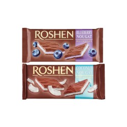 Шоколад Roshen молочний кокосова нуга, чорнична нуга