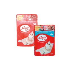 Корм д/кот.Мяу в соусі 100г з телятиною, рибне асорті