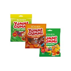 Цукерки Roshen желейні Yummi Gummi 100г Fizzy Worms, Funny Cola, Mini Bear Mix