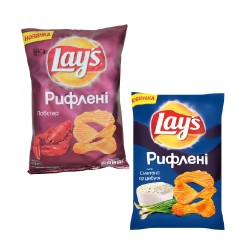 Lay's Чіпси картопляні рифлені 133г лобстер, сметана цибуля