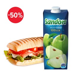 Сэндвич + Sandora Яблочный 0,5л скидка на напиток