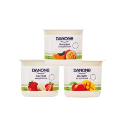 Danone Йогурт натур 2% стак 135г Манго-Персик, Папайя-Маракуйя, Клубника-Банан