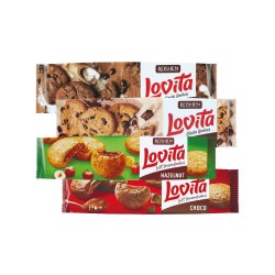 Lovita Печиво Classic з кусочками глазурі 150г, Здобне з какао та шмат шок глаз 150г, Шоколадне Soft heart choco 170г, Здобне з горіховою начинкою 170г