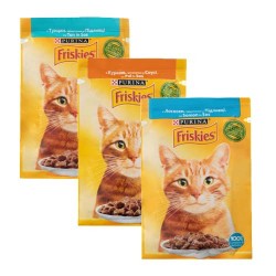 Friskies Корм для котів 85г з куркою у соусі, з лососем у підливці, з тунцем у підливці