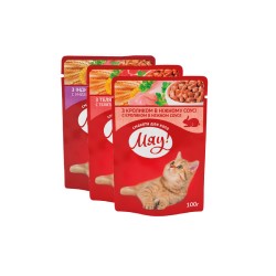 Корм для котів Мяу 100г телятина, кролик, індичка