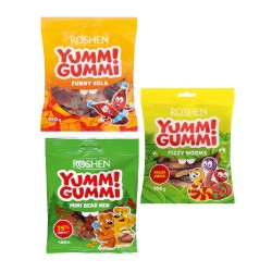 Конфеты Roshen желейные Yummi Gummi 100г Fizzy Worms, Funny Cola, Mini Bear Mix